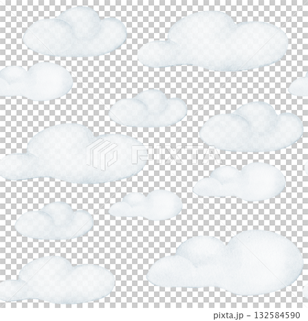 Soft Blue Clouds watercolor seamless pattern isolated. Sky print hand painted for nursery decor. Cloud pattern in pale blue tones. Repeat background for baby textile, nursery wallpaper and bedding. Soft Blue Clouds watercolor seamless pattern isolated. Sky print hand painted for nursery decor. Cloud pattern in pale blue tones. Repeat background for baby textile, nursery wallpaper and bedding. 132584590