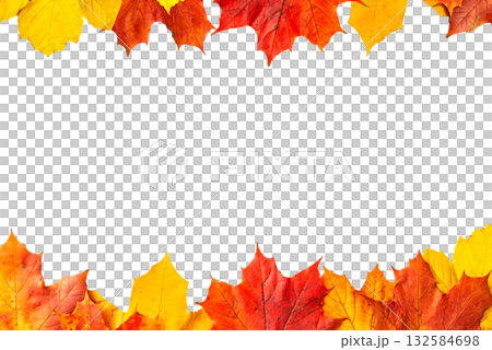 Transparent PNG with maple leaves on top and bottom edges, creating a warm double frame. Perfect for text overlays. Transparent PNG with maple leaves on top and bottom edges, creating a warm double frame. Perfect for text overlays. 132584698