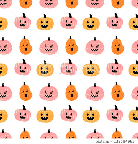 Cute Pastel Halloween Pumpkin Pattern Seamless Kawaii Fall Illustration Cute Pastel Halloween Pumpkin Pattern Seamless Kawaii Fall Illustration 132584963
