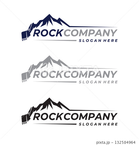 Logo for Contractor and Heavy equipment rent with graphic mountain and excavator 132584964