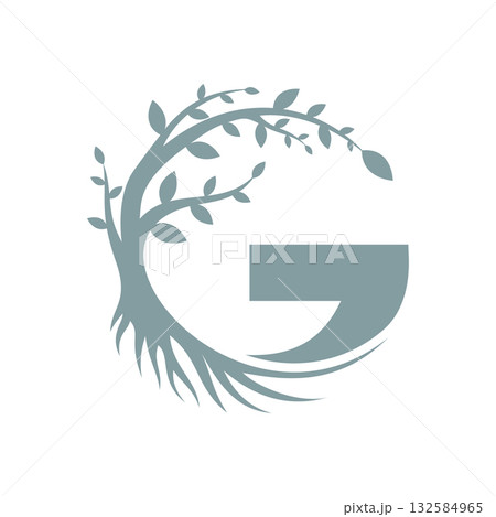 Abstract tree and root with letter G logo vector design template Abstract tree and root with letter G logo vector design template 132584965