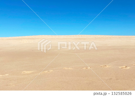 Sand dunes and blue sky on a sunny day. Natural background 132585026