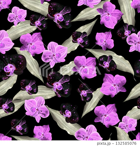 Beautiful seamless pattern in inversion with orchid flowers. Beautiful seamless pattern in inversion with orchid flowers. 132585076