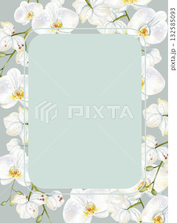 Wedding invitation card with white orchid flowers. Wedding invitation card with white orchid flowers. 132585093