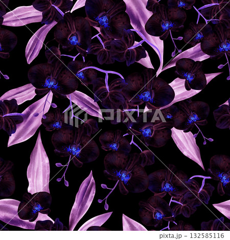 Beautiful seamless pattern in inversion with orchid flowers. Beautiful seamless pattern in inversion with orchid flowers. 132585116