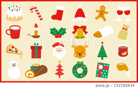 可愛いクリスマスモチーフのアイコンセット 132585634