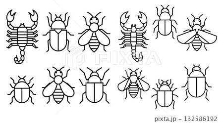 Minimalist insect outline set with scorpion, beetle, and bee illustration Minimalist insect outline set with scorpion, beetle, and bee illustration 132586192
