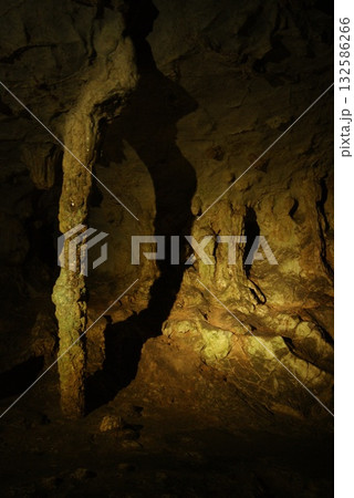 鍾乳洞壁面の繊細な石灰模様 132586266