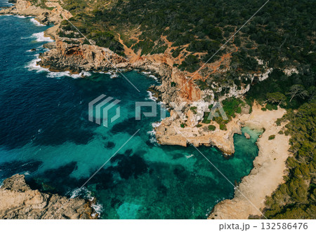 Aerial view of rocky coastline Aerial view of rocky coastline 132586476