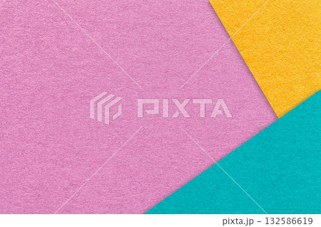 Abstract lilac, yellow and turquoise paper background with copy space. Template for presentation, banner, card design 132586619