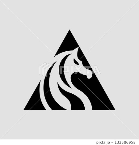Geometric animal symbol, abstract triangle icon, monochrome minimal design. Stylish black white logo, simple sign of power, strength. Creative geometric animal symbol. 132586958