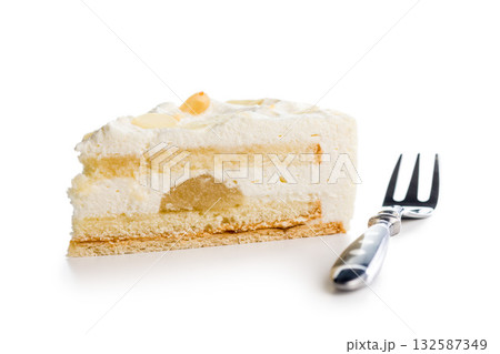 Sweet creamy cake isolated on white background. Sweet creamy cake isolated on white background. 132587349