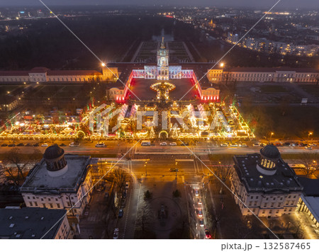 Christmas market in Berlin. Aerial Shot of Weihnachtsmark on Charlottenburg Palace. Winter Holidays in Berlin, Germany. 132587465