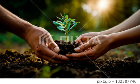 A person holding a small plant in their hands 132587746