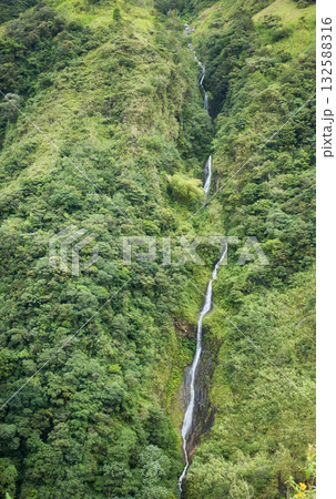 Mountain covered with tropical forest with waterfall, Ecuador. 132588316