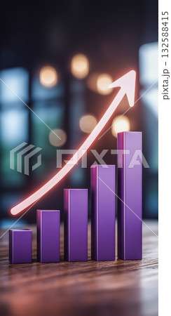クリスタルの棒グラフで示す右肩上がりのビジネス成長 132588415