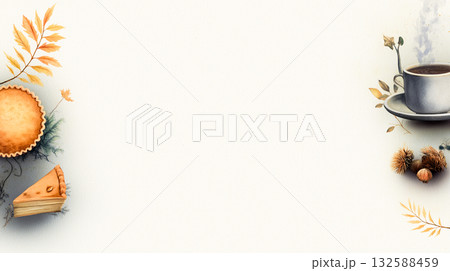 ラテアートと季節のフルーツをレイアウトした上品背景 ラテアートと季節のフルーツをレイアウトした上品背景 132588459