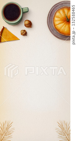 ラテアートと季節のフルーツをレイアウトした上品背景 ラテアートと季節のフルーツをレイアウトした上品背景 132588465