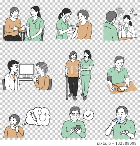 Elderly people and medical workers health management illustration set 132589009