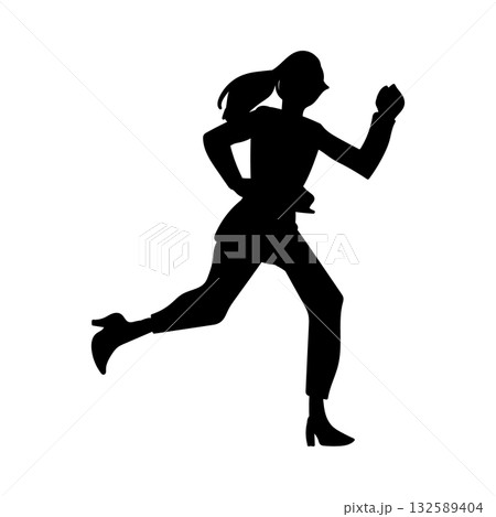 走るビジネスウーマンのシルエット 132589404