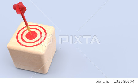 The Red darts on Target wood cube for Business concept 3d Rendering. 132589574