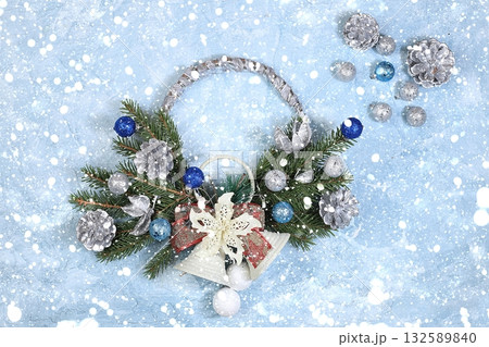 Christmas wreath, Xmas and New Year background, festive decorations, fir branches and red rowan berries, banner, place for text. New Year Card, Internet Content Advertising Christmas wreath, Xmas and New Year background, festive decorations, fir branches and red rowan berries, banner, place for text. New Year Card, Internet Content Advertising 132589840