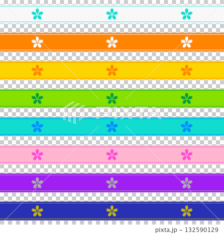 かわいい花のリボン風バナー素材 ツートーンのカラフル8種セット 132590129