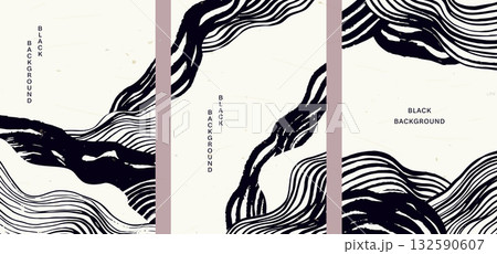 抽象的な墨の筆模様の和風背景 抽象的な墨の筆模様の和風背景 132590607