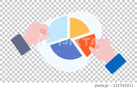 Market share pie chart and businessperson's hand 132591011