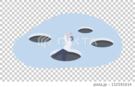 描繪一名男子墜入佈滿陷阱的地面的插圖 132591014
