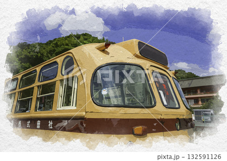 水彩画風 ボンネットバス 鞆鉄道 広島県福山市 水彩画風 ボンネットバス 鞆鉄道 広島県福山市 132591126