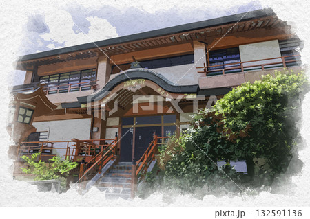 水彩画風 草戸稲荷神社 社務所 広島県福山市 水彩画風 草戸稲荷神社 社務所 広島県福山市 132591136