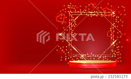 Valentines Day Luxury podium Heart 3D Style symbolizing love and elegance. For advertising marketing web design and festive event promotion. Vector illustration... Valentines Day Luxury podium Heart 3D Style symbolizing love and elegance. For advertising marketing web design and festive event promotion. Vector illustration... 132591173
