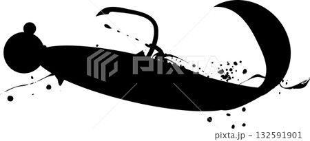 ワーム・ルアーの墨絵の釣り道具シルエットイラスト 132591901