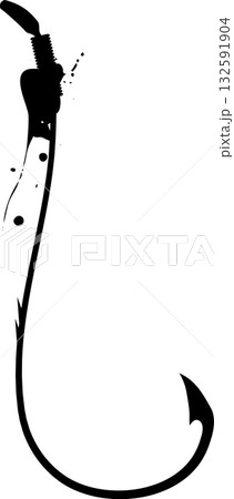 釣り針の墨絵の釣り道具シルエットイラスト 132591904