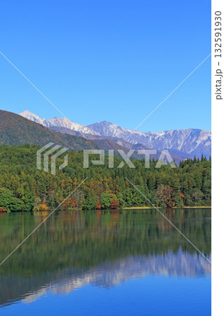 秋の青木湖と白馬三山 132591930