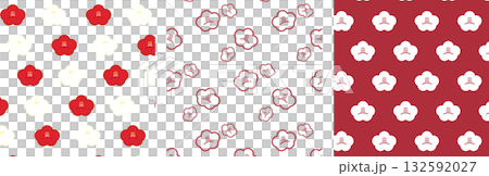 一組以五瓣紅白山茶花為圖案的花卉圖案。 132592027