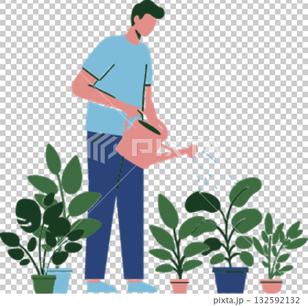 young gardener with watering plant 132592132