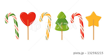 Colorful Christmas lollipops Set. Cute flat vector illustration 132592215