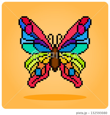 8 bit Pixel colorful butterfly. Animals for cross stitch in vector illustration. 132593080