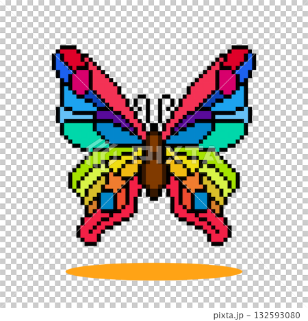 8 bit Pixel colorful butterfly. Animals for cross stitch in vector illustration. 132593080