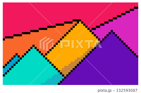 8 bit Pixel Mountain Abstract. Nature landscape in vector illustrations. 132593087