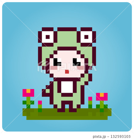 8 bit pixels Baby wearing a frog suit. Cute baby vector illustration 8 bit pixels Baby wearing a frog suit. Cute baby vector illustration 132593103