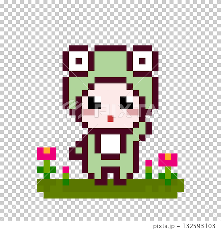 8 bit pixels Baby wearing a frog suit. Cute baby vector illustration 8 bit pixels Baby wearing a frog suit. Cute baby vector illustration 132593103