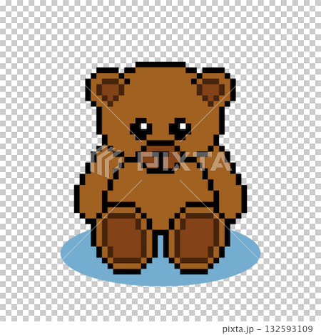 Brown bear pixel art is sitting. Cute animals for game assets in vector illustrations. Brown bear pixel art is sitting. Cute animals for game assets in vector illustrations. 132593109
