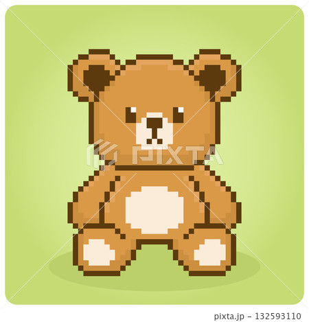 Brown bear pixel art is sitting. Cute animals for game assets in vector illustrations. Brown bear pixel art is sitting. Cute animals for game assets in vector illustrations. 132593110