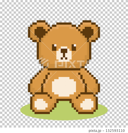 Brown bear pixel art is sitting. Cute animals for game assets in vector illustrations. Brown bear pixel art is sitting. Cute animals for game assets in vector illustrations. 132593110