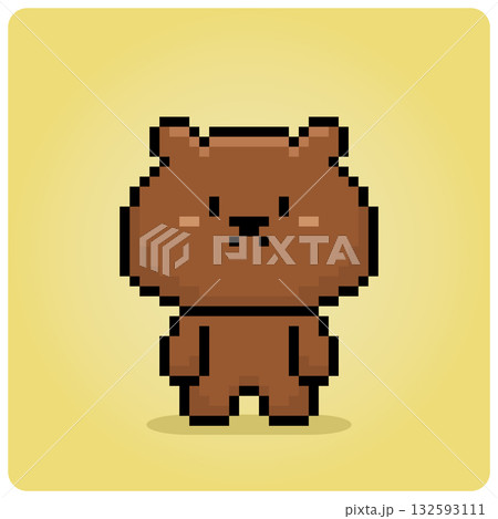 8 bit Pixel brown bear. Pixel animal for game assets in vector illustration. 8 bit Pixel brown bear. Pixel animal for game assets in vector illustration. 132593111