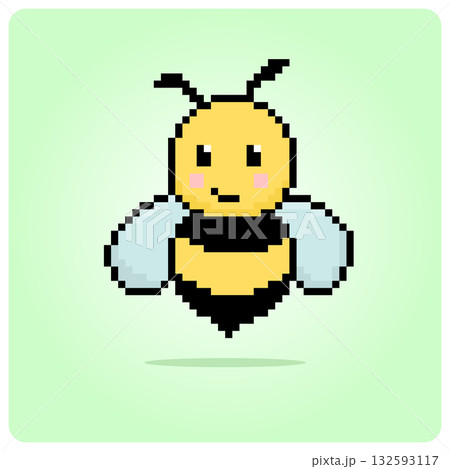 Pixel 8 bit bee. Animal game assets in vector illustrations. Pixel 8 bit bee. Animal game assets in vector illustrations. 132593117