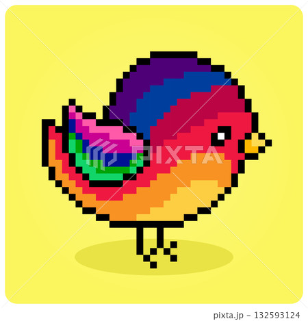 8 bit Pixel colorful bird. Pixel Animal for game assets in vector illustration. 8 bit Pixel colorful bird. Pixel Animal for game assets in vector illustration. 132593124